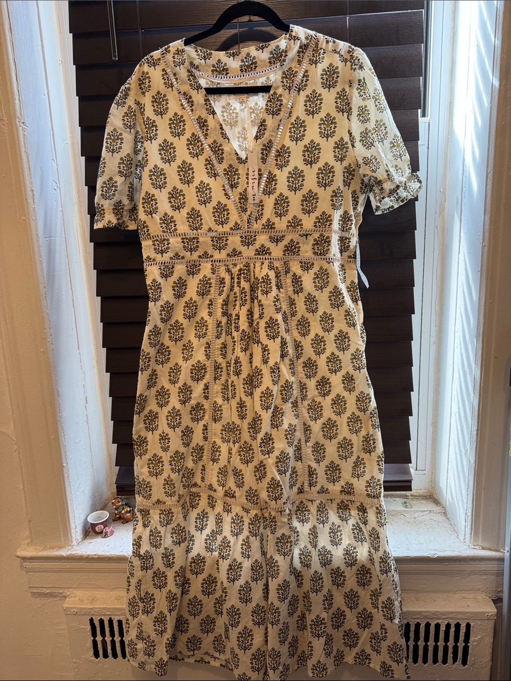 Women’s Printed Midi Dress in Cream and Black